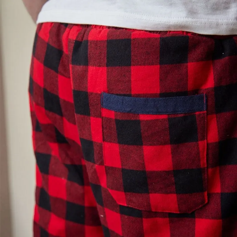 A90070 Fleece Men's Tartan Pajama Pants - Black/Red Check Back Side Pocket Gaelsong