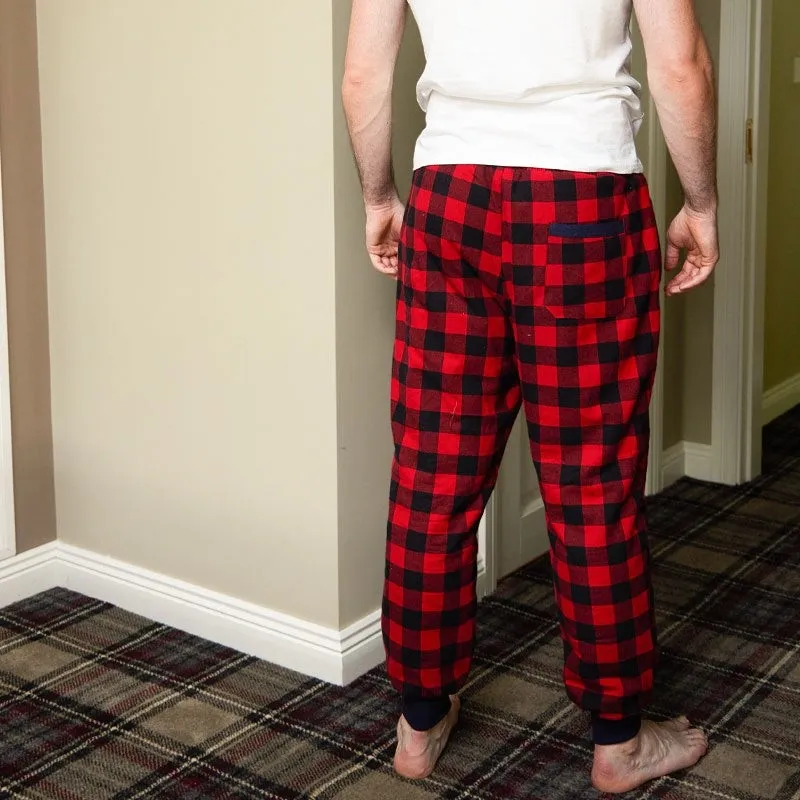 A90070 Fleece Men's Tartan Pajama Pants - Black/Red Check Back Side Gaelsong