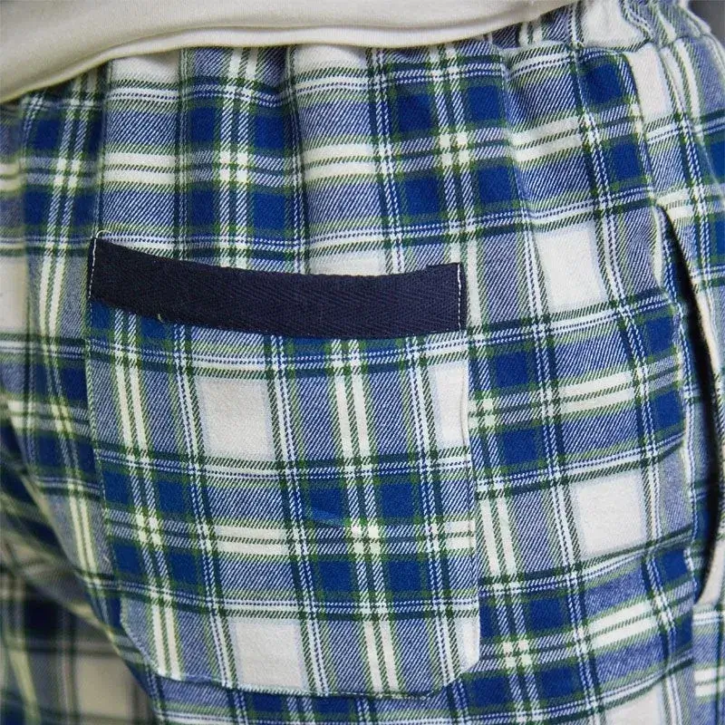 A90072 Fleece Men's Tartan Pajama Pants - Blue Check Back Side Pocket Gaelsong