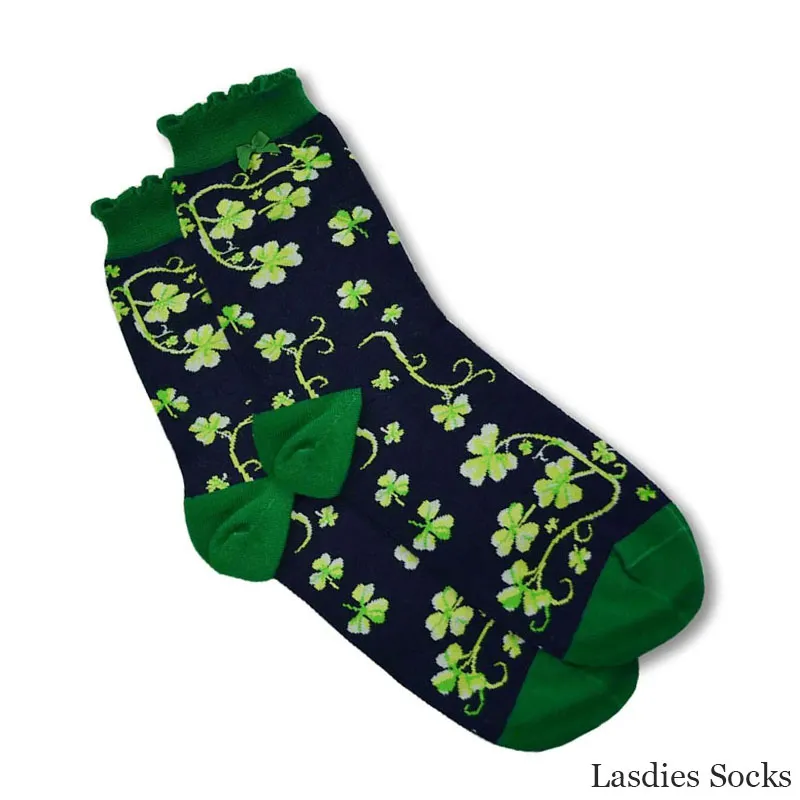 A90076 LADIES Irish Shamrock Socks in Navy Gaelsong