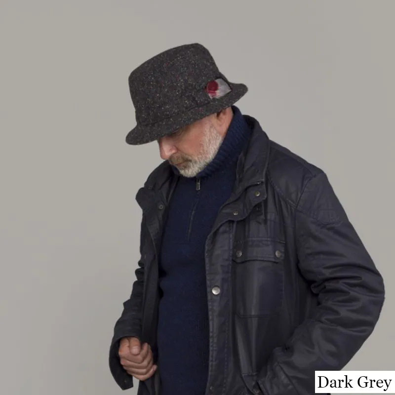 B10030 DARK GREY Colour Walking Hat with Feather Side View Gaelsong
