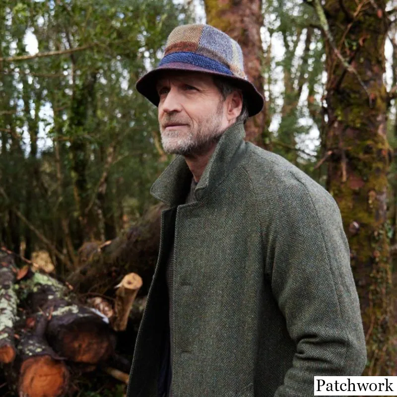 B10030 PATCHWORK Colour Walking Hat with Feather Studio Side View Gaelsong