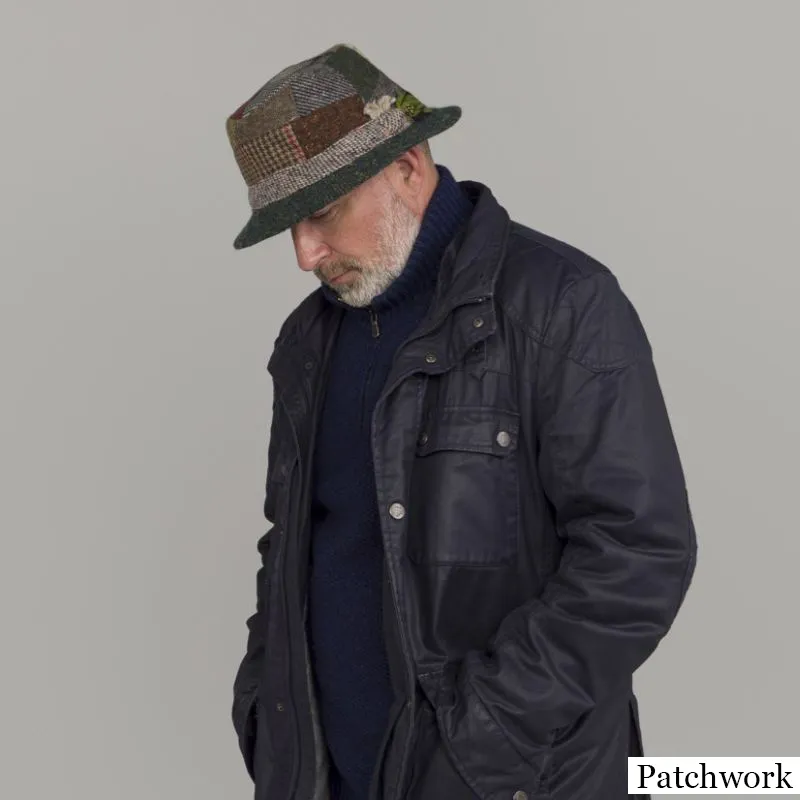 B10030 PATCHWORK Colour Walking Hat with Feather Studio Side View Gaelsong