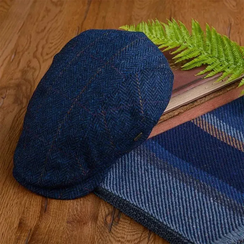  B10147 Gents Herringbone Irish Tweed Kerry Cap Blue Gaelsong