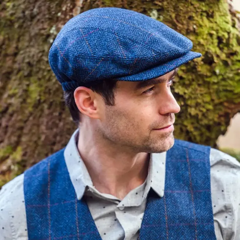  B10147 Gents Herringbone Irish Tweed Kerry Cap Blue Gaelsong