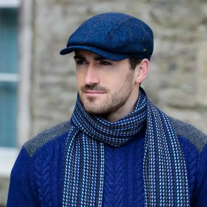  B10147 Gents Herringbone Irish Tweed Kerry Cap Blue Gaelsong