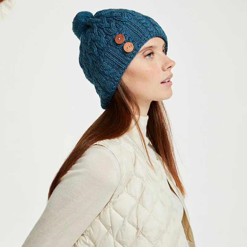 B10163 TEAL Colour Supersoft Aran Merino Wool Hat Lifestyle Gaelsong