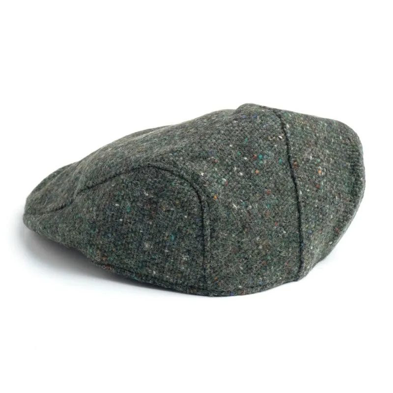 B10165 Donegal Tweed Touring Cap-Green Herringbone Studio Back Side View Gaelsong