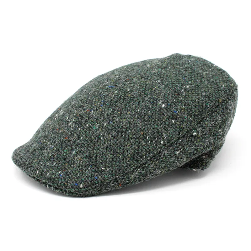 B10165 Donegal Tweed Touring Cap-Green Herringbone Studio Side View Gaelsong