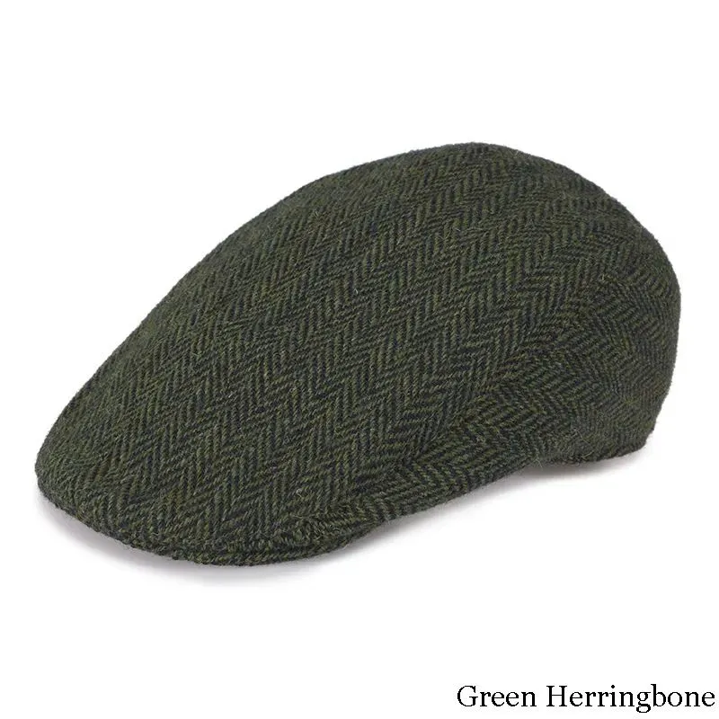 B10165 Gents Irish Tweed Driving Cap Green Herringbone Gaelsong