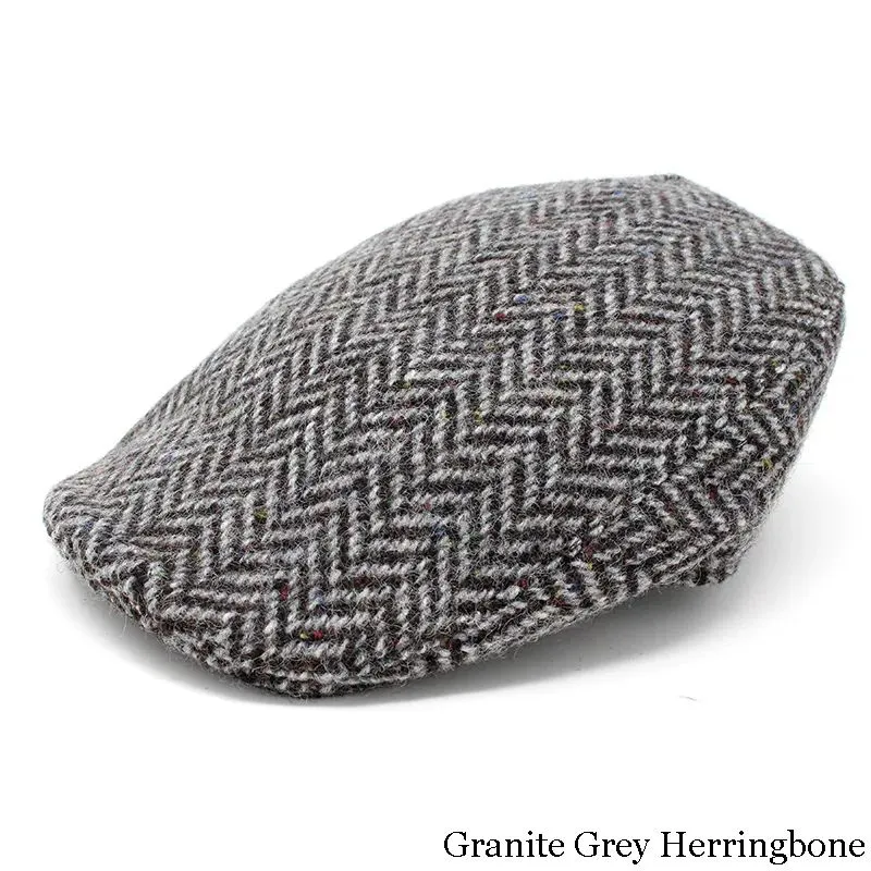 B10165 Gents Irish Tweed Driving Cap Grey Herringbone Gaelsong