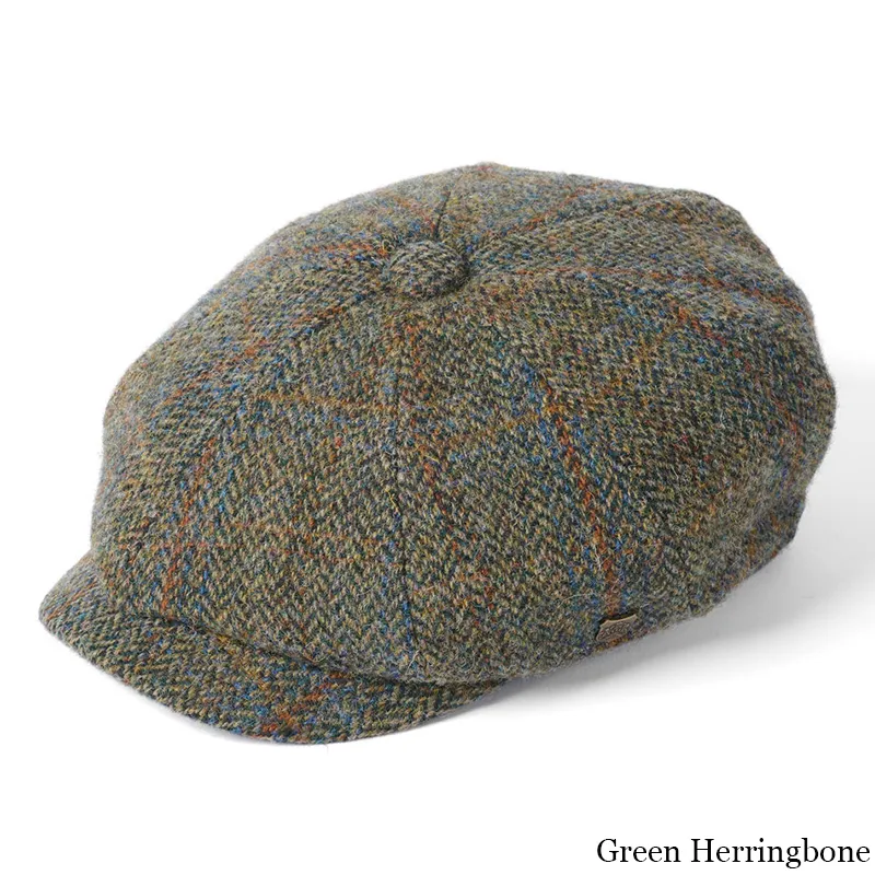 B10175 GREEN Colour Harris Tweed Baker Boy Cap Gaelsong