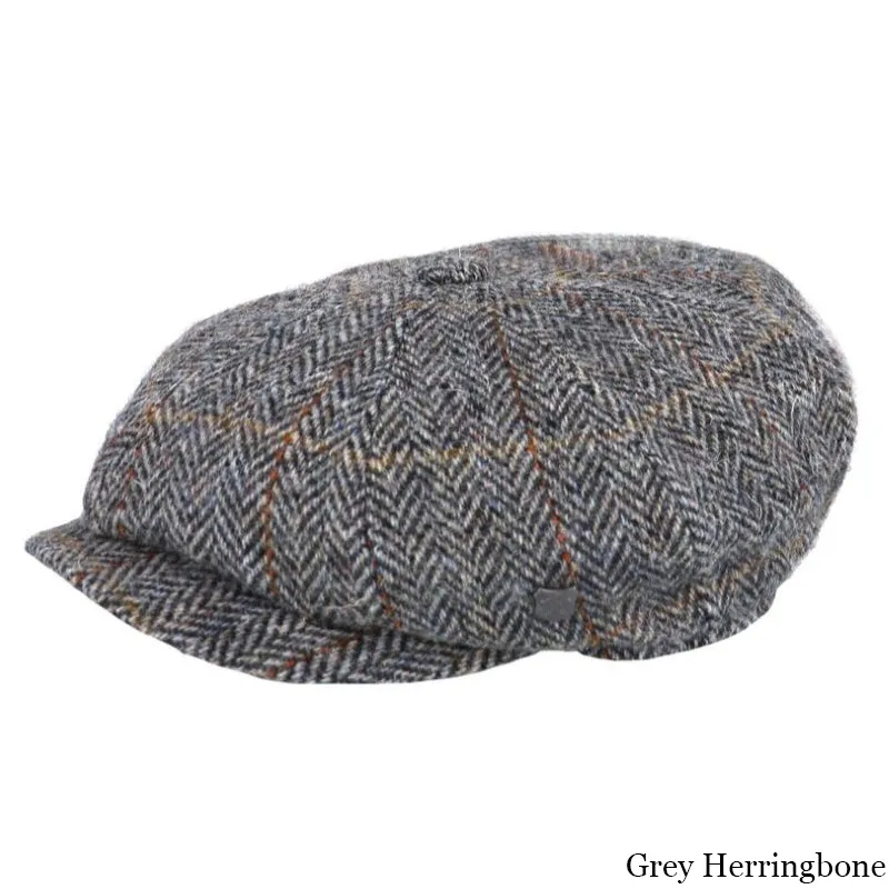 Handwoven Harris Tweed Bakerboy Cap Colour Grey Herringbone