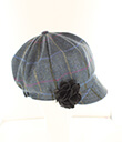 Blue & Brown Herringbone Plaid Newsboy Hat view 4