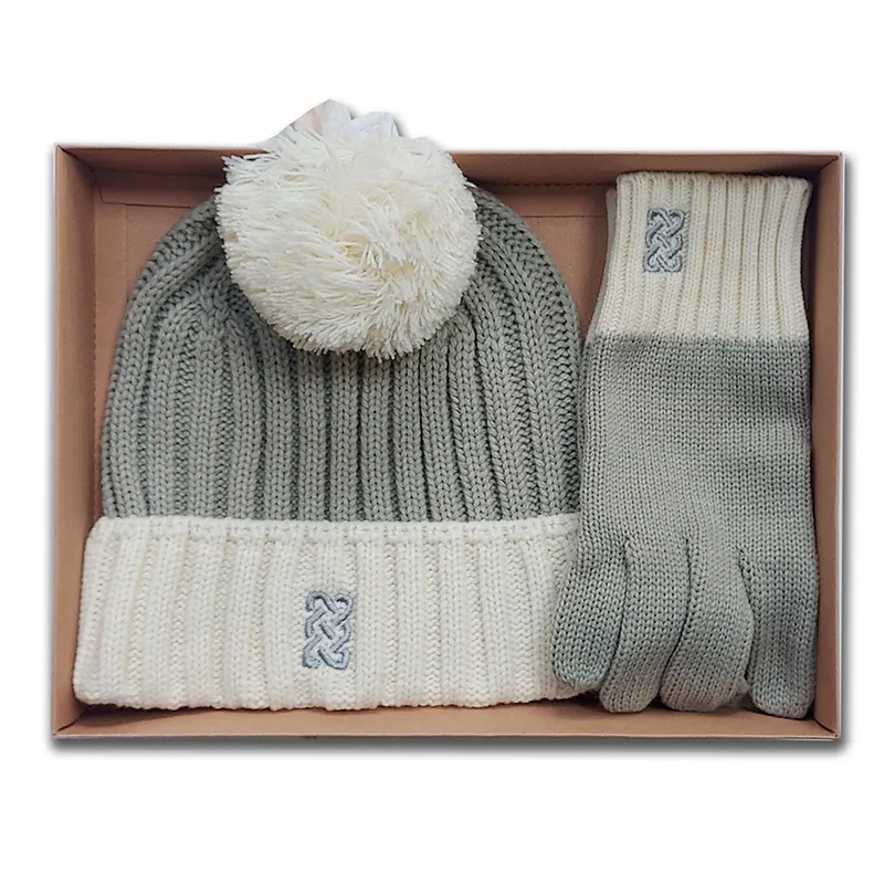 B10196 Celtic Knot Hat & Glove Gift Set in Taupe Gaelsong