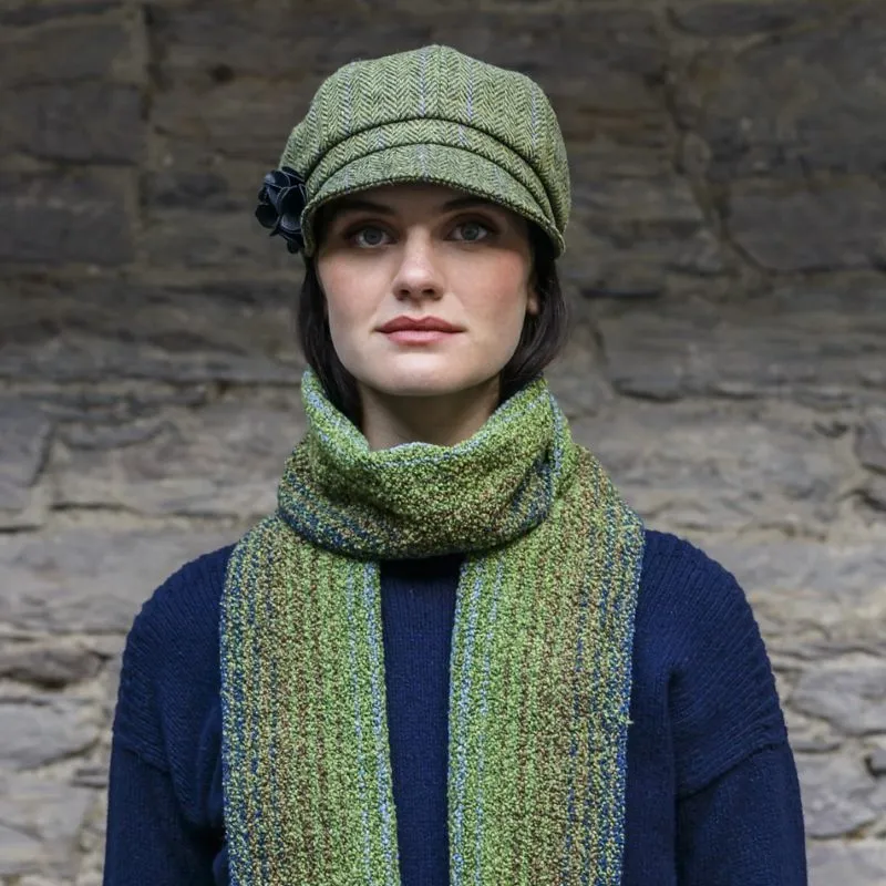 B10214 Green Fields Tweed Newsboy Hat Front View Gaelsong