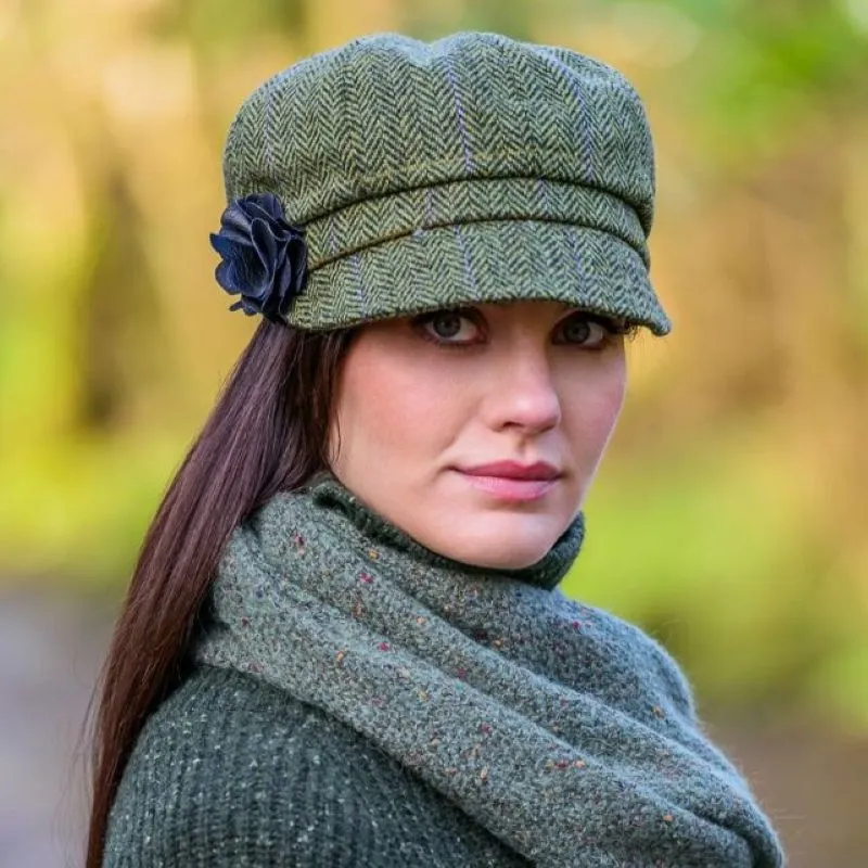 B10214 Green Fields Tweed Newsboy Hat Side View  Gaelsong