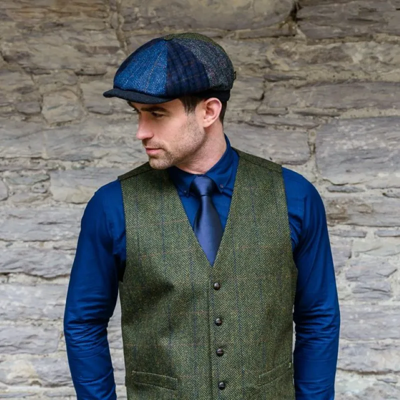 B10219 Blue Patch Tweed Irish Driving Cap Lifestyle Gaelsong