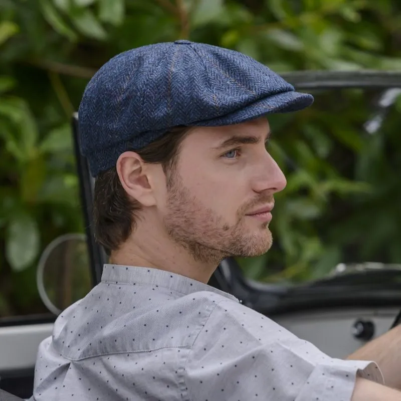 B10219 Blue Tweed Irish Driving Cap Lifestyle Side View Gaelsong