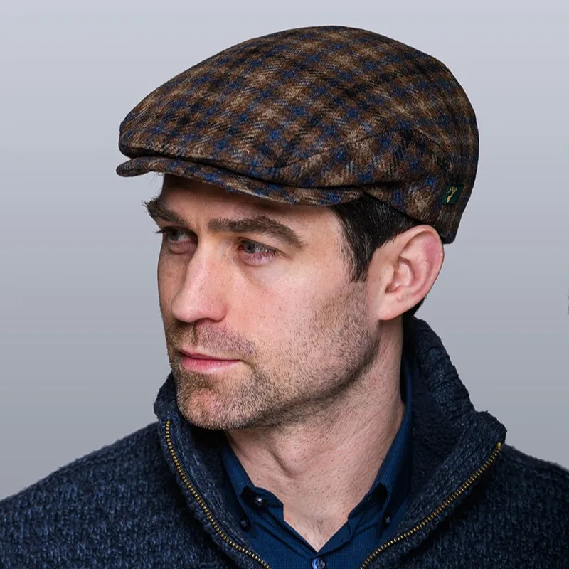 B10222 Blue Irish Tweed Trinity Flat Cap Studio Side View Gaelsong