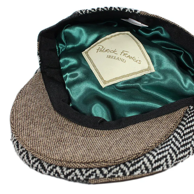 B10226 Irish Tweed Patchwork Flat Cap Inside View Gaeslong 