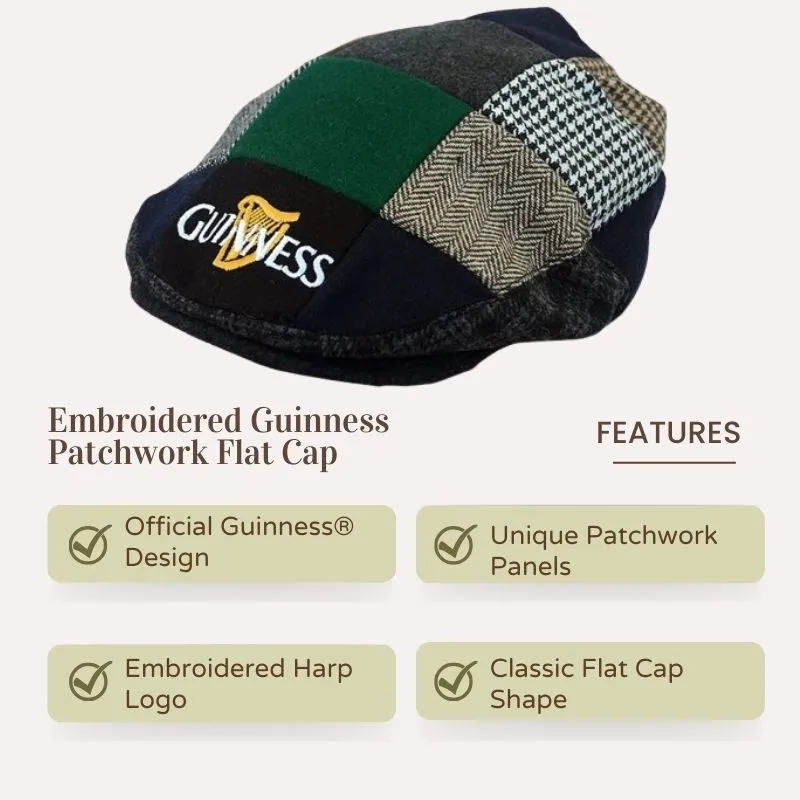 B10236 Embroidered Guinness Patchwork Flat Cap