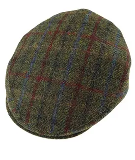 Harris Scottish Tweed Flat Cap - Green Plaid