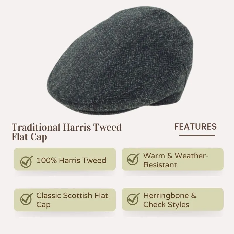 Traditional Harris Tweed Flat Cap