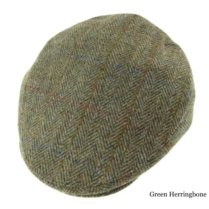 B10241 Traditional Harris Tweed Flat Cap Green Herringbone Gaelsong