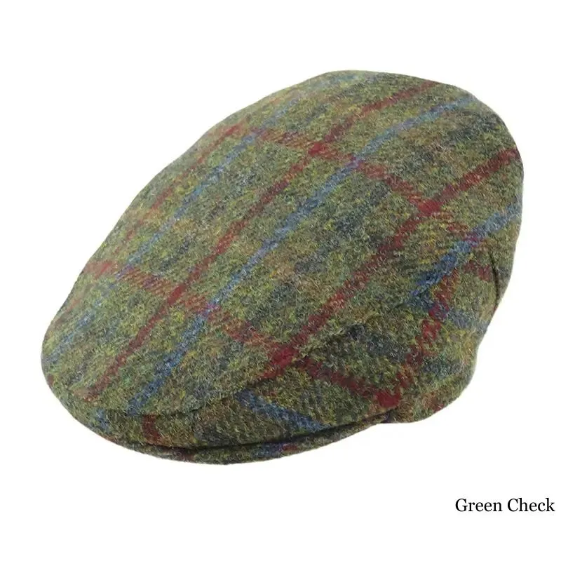 B10241 Traditional Harris Tweed Flat Cap Green Check Gaelsong