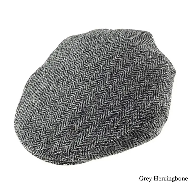 B10241 Traditional Harris Tweed Flat Cap Grey Herringbone  Gaelsong