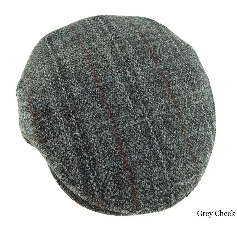 B10241 Traditional Harris Tweed Flat Cap Grey Check Gaelsong