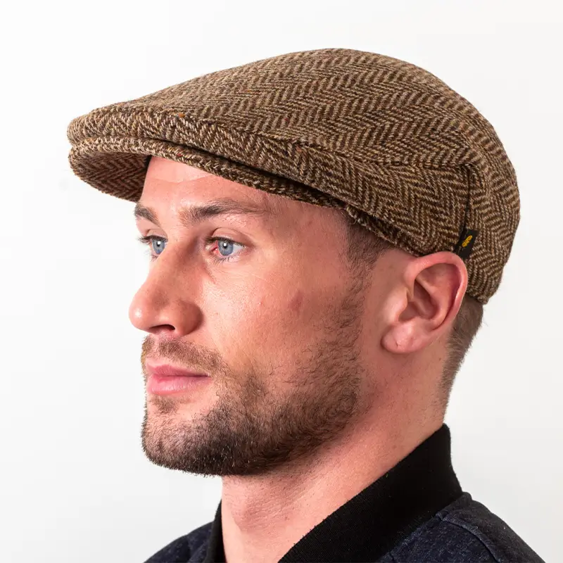 B10246 Herringbone Designed Irish Flat Cap - Brown