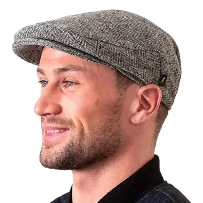 B10246 Herringbone Designed Irish Flat Cap - Gray