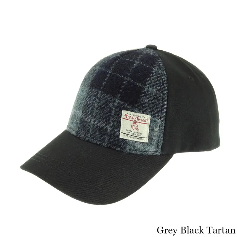 B10254 BLACK GREY TARTAN Colour Handwoven Harris Tweed Baseball Cap  Gaelsong
