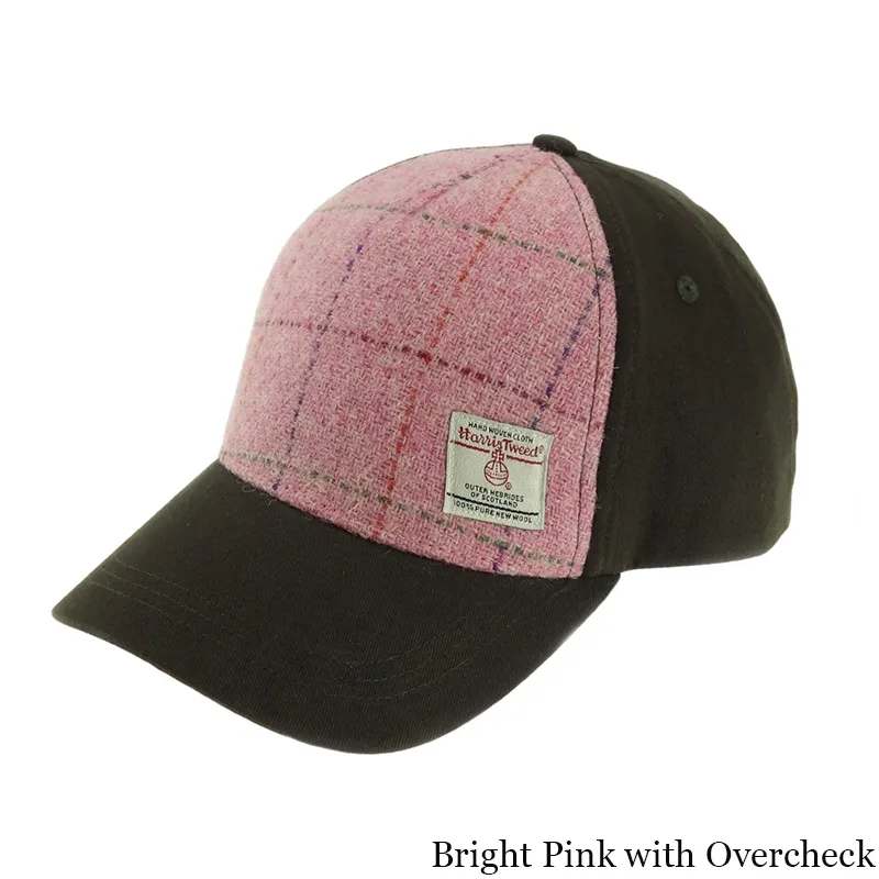 B10254 BRIGHT PINK WITH OVERCHECK Colour Handwoven Harris Tweed Baseball Cap  Gaelsong