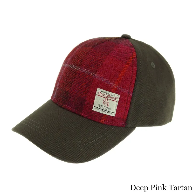 B10254 DEEP PINK TARTAN Colour Handwoven Harris Tweed Baseball Cap  Gaelsong