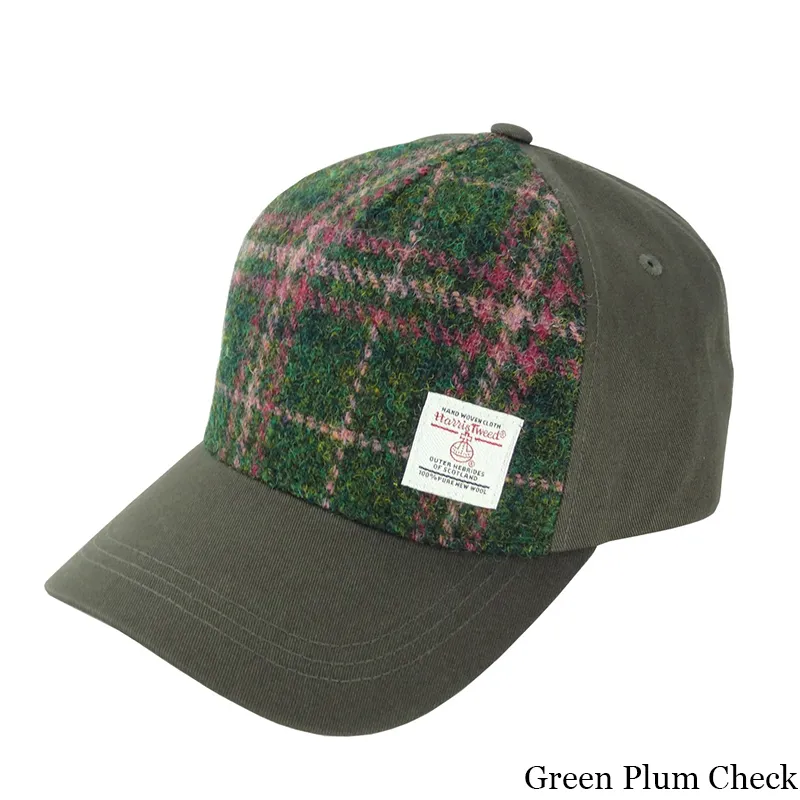 B10254 GREEN PLUM CHECK Colour Handwoven Harris Tweed Baseball Cap  Gaelsong