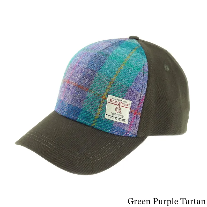 B10254 GREEN PURPLE TARTAN Colour Handwoven Harris Tweed Baseball Cap  Gaelsong