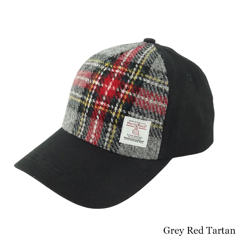 B10254 GREY RED TARTAN Colour Handwoven Harris Tweed Baseball Cap  Gaelsong
