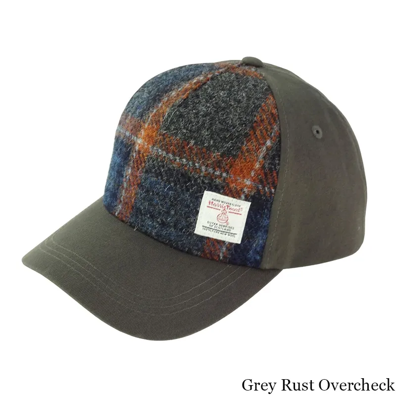 B10254 GREY WITH RUST OVERCHECK Colour Handwoven Harris Tweed Baseball Cap  Gaelsong