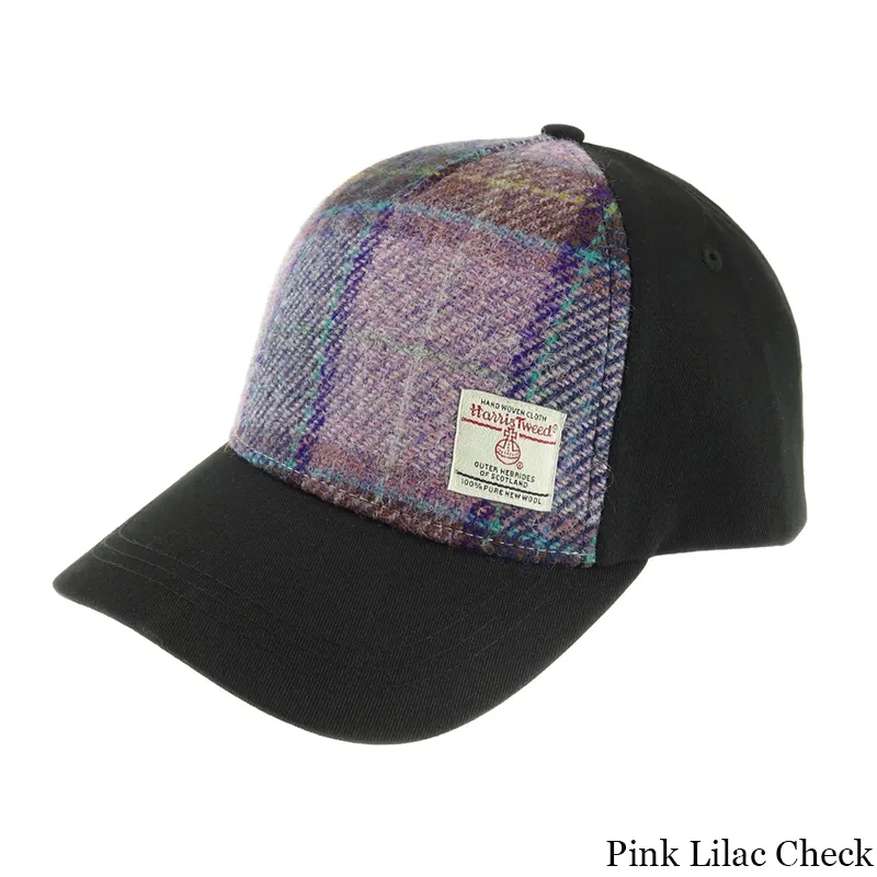B10254 PINK LILAC CHECK Colour Handwoven Harris Tweed Baseball Cap  Gaelsong