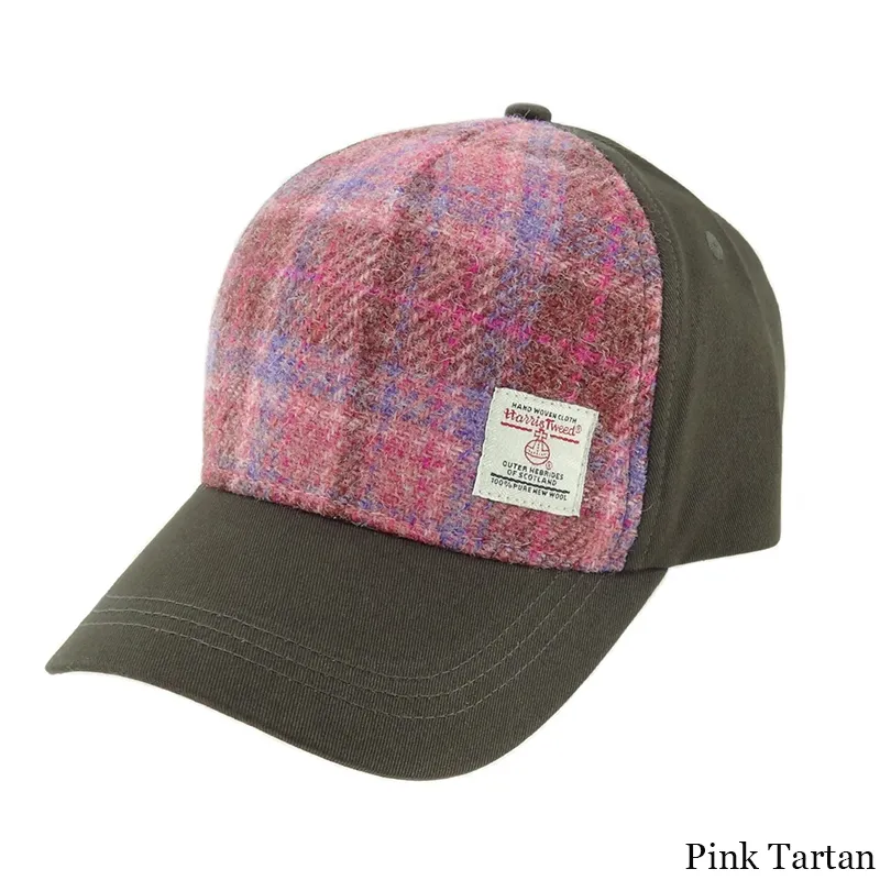 B10254 PINK TARTAN Colour Handwoven Harris Tweed Baseball Cap  Gaelsong