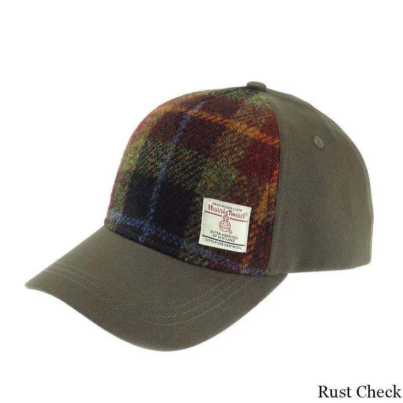 B10254 RUST CHECK Colour Handwoven Harris Tweed Baseball Cap  Gaelsong