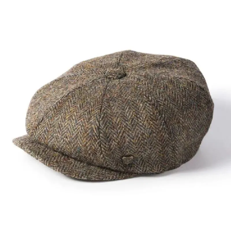 Handwoven Harris Tweed Bakerboy Cap - Brown 