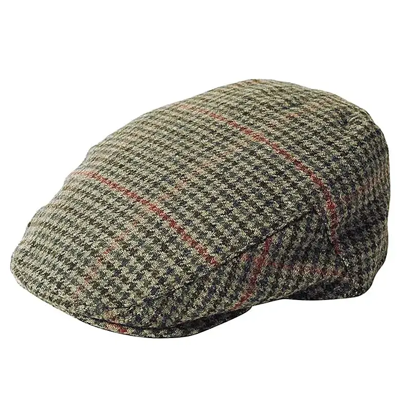Checkered Men's Wool Blend Flat Cap - Green
