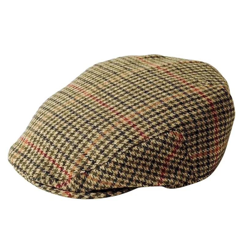 B10277 Checkered Men's Wool Blend Flat Cap Brown Gaelsong 