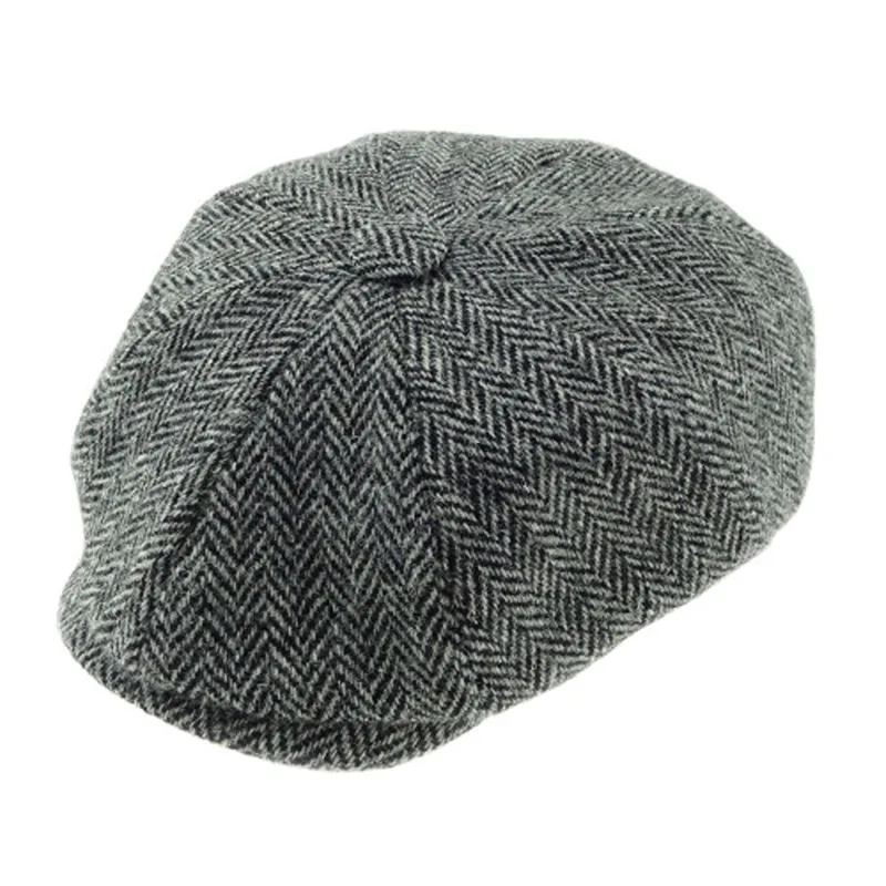 Harris Tweed Shelby Newsboy Cap in Grey Herringbone