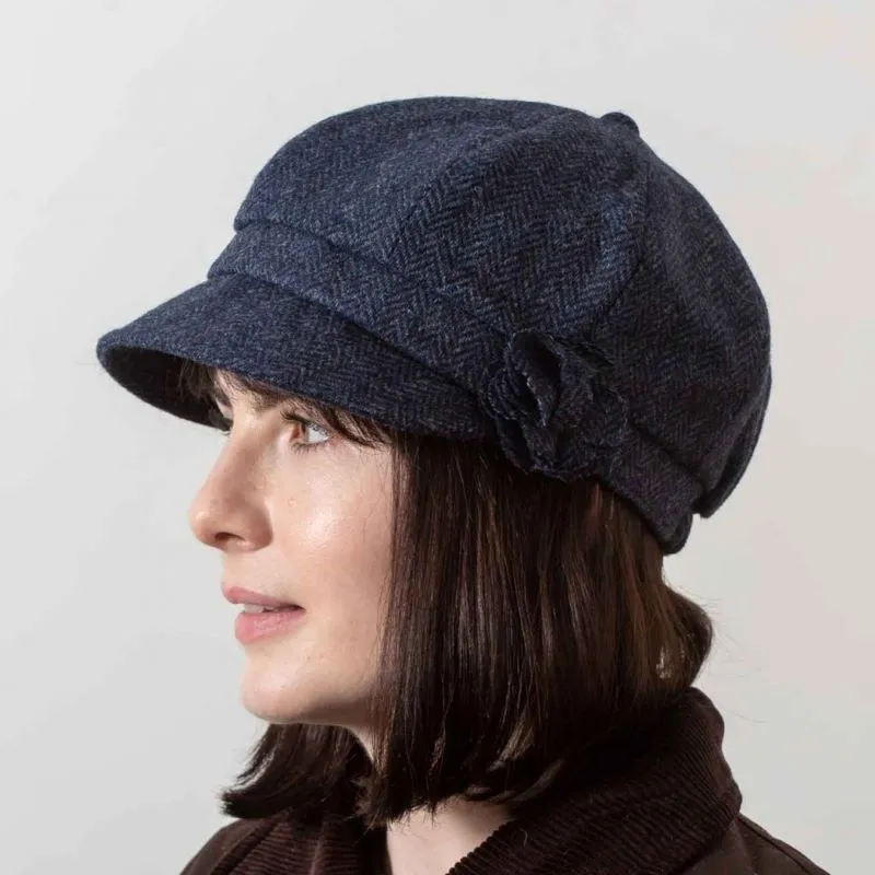 B10283 Blue Herringbone Pure Wool Ladies' Newsboy Cap Gaelsong