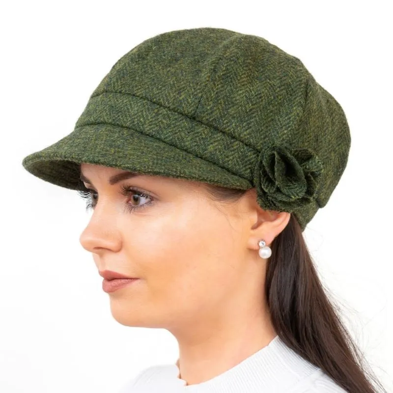 B10283 Green Herringbone Pure Wool Ladies' Newsboy Cap Gaelsong